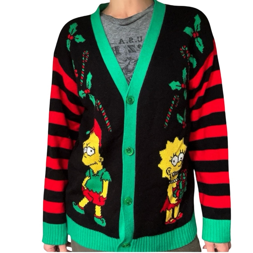 Bart Simpsons Black Christmas Cardigan Ugly Christmas Sweater Size Large
